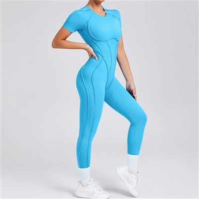 Jumpsuit lengan pendek bek terbuka dengan celana panjang